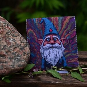 Colorful Gnome Art Print Drink Koozie